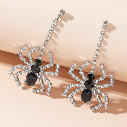 Crystal Spider Statement Dangling Earrings - Pair