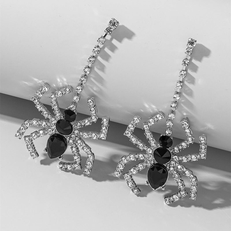 Crystal Spider Statement Dangling Earrings - Pair