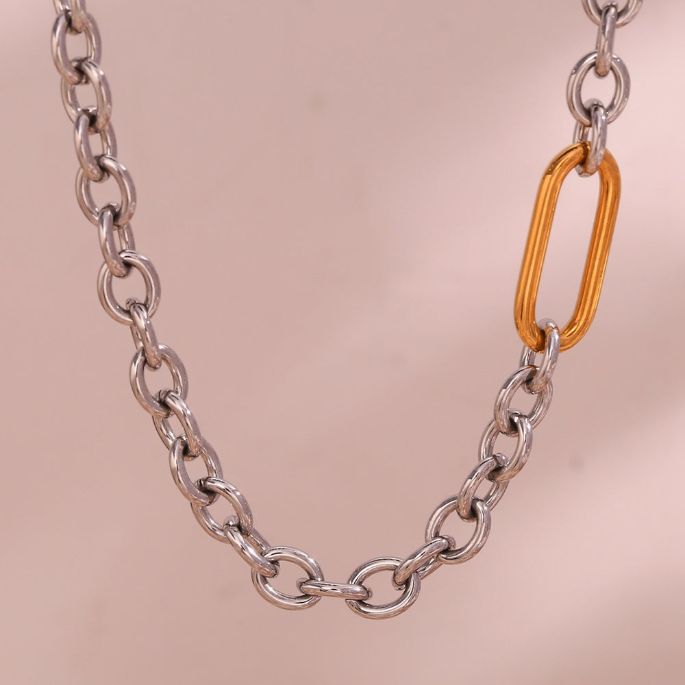 Two Tone Oval Chain Necklace - Stainless Steel