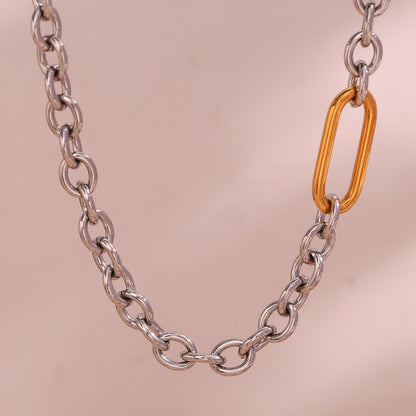 Two Tone Oval Chain Necklace - Stainless Steel