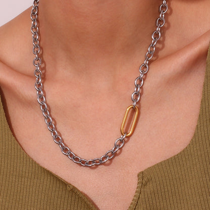 Two Tone Oval Chain Necklace - Stainless Steel