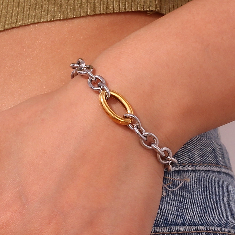 Two Tone Chain Link Bracelet - Stainless Steel