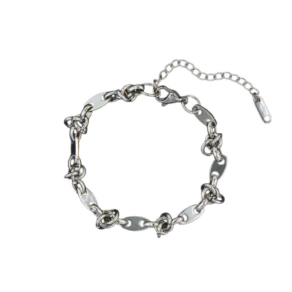Interlocking Oval and Knot Chain Bracelet - Stainless Steel