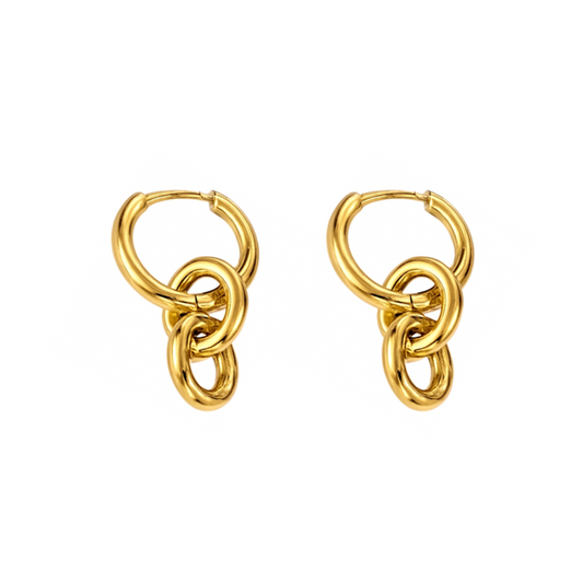 Dangling Chain Huggie Hoop Earrings - Pair - Gold Plated Stainless Steel