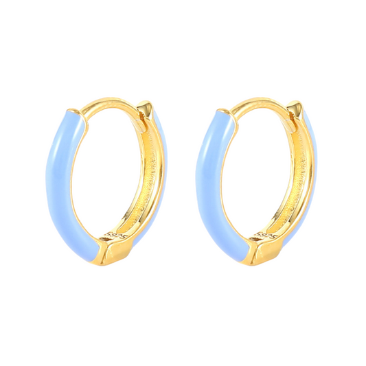 Enamel Huggie Hoop Earrings - Pair - Gold Plated 925 Sterling Silver