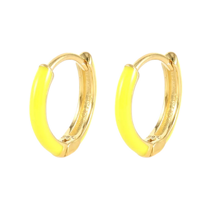 Enamel Huggie Hoop Earrings - Pair - Gold Plated 925 Sterling Silver