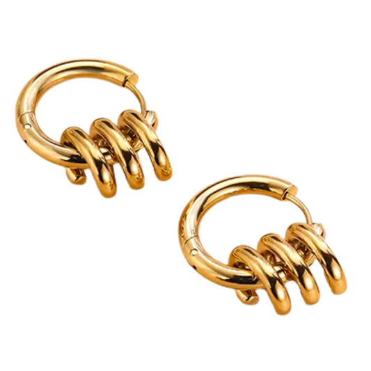 Coil Huggie Hoop Earrings - Pair - Gold Plated 304 Stainless Steel