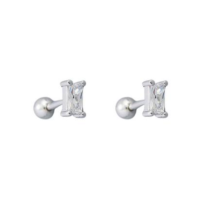 Rectangular Zircon Crystal Barbell Studs - Pair - 925 Sterling Silver