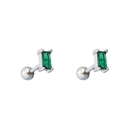 Rectangular Zircon Crystal Barbell Studs - Pair - 925 Sterling Silver