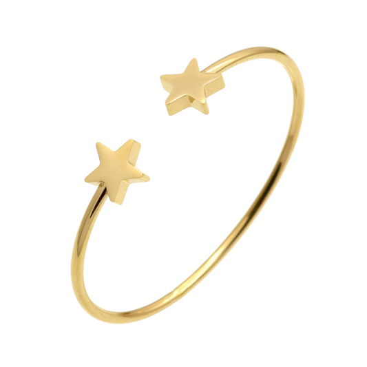 Double Star Bangle Cuff Bracelet - Stainless Steel