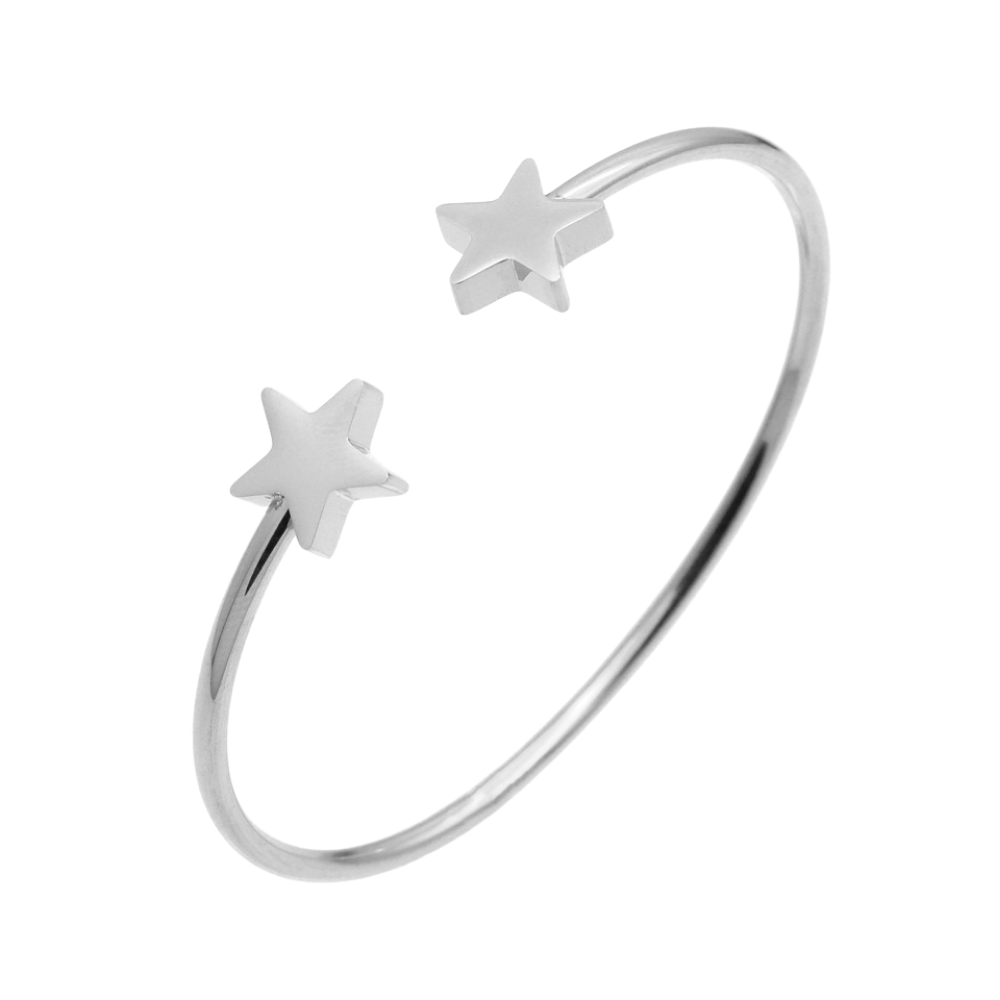 Double Star Bangle Cuff Bracelet - Stainless Steel