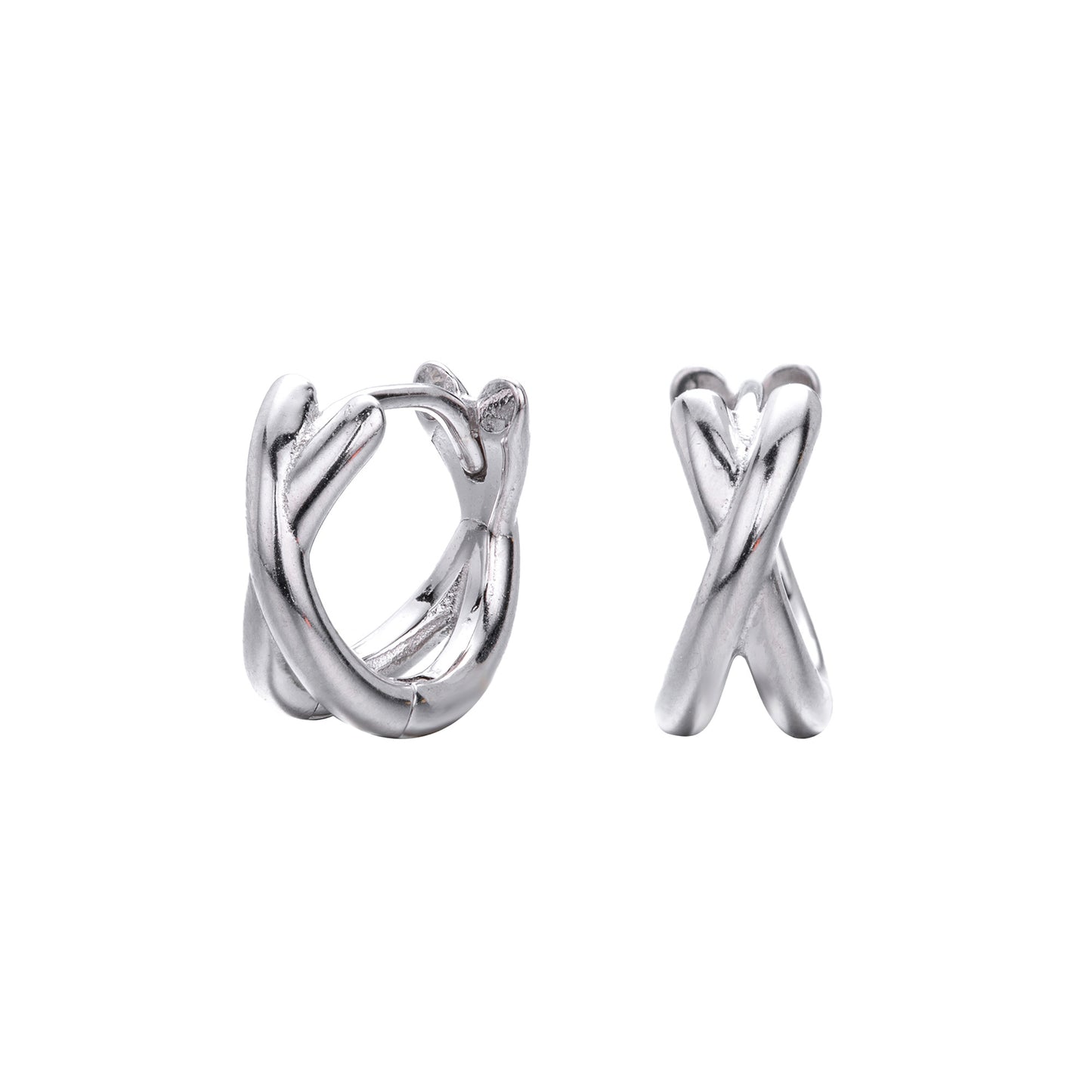 Crossover Huggie Hoop Earrings - Pair - 925 Sterling Silver