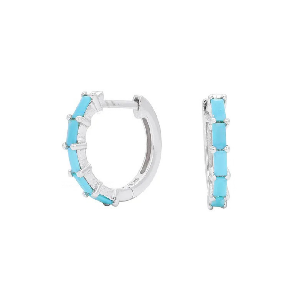 Zircon Crystal Lined Hoop Earrings - Pair - 925 Sterling Silver