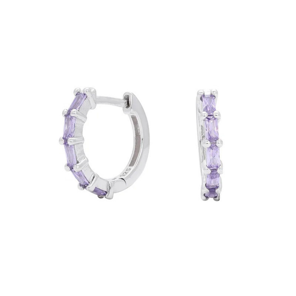 Zircon Crystal Lined Hoop Earrings - Pair - 925 Sterling Silver