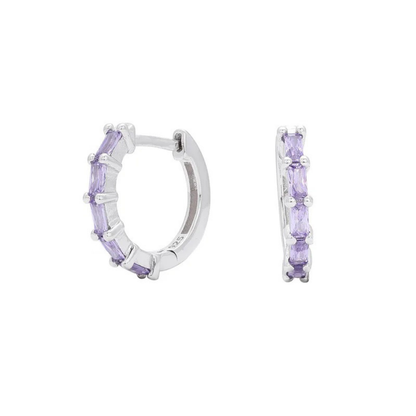 Zircon Crystal Lined Hoop Earrings - Pair - 925 Sterling Silver