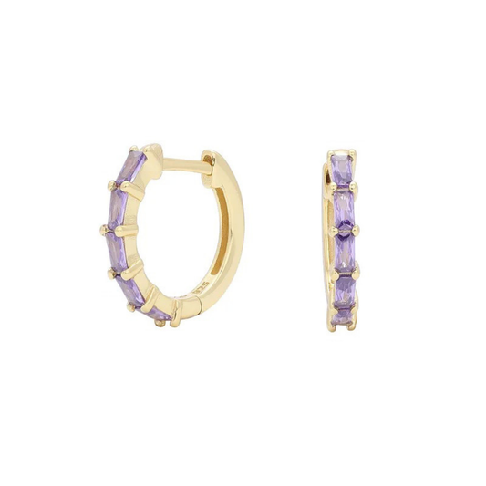 Zircon Crystal Lined Hoop Earrings - Pair - 925 Sterling Silver