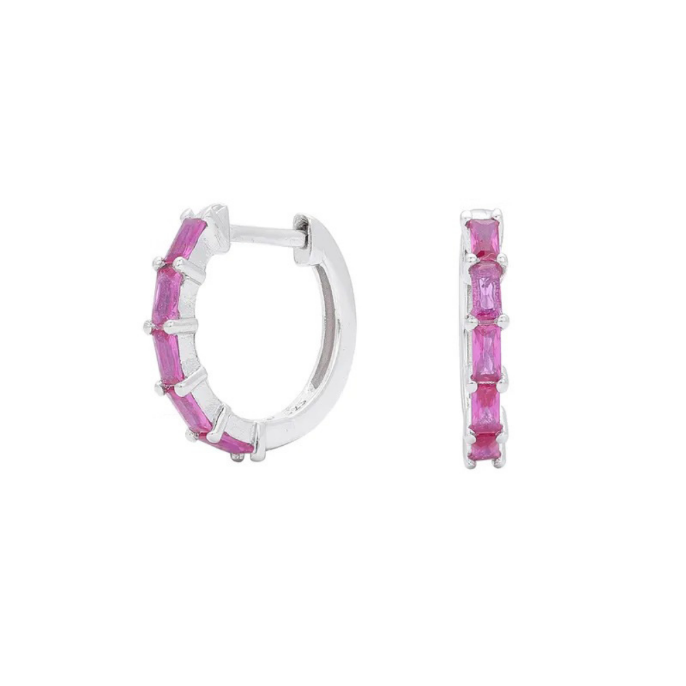 Zircon Crystal Lined Hoop Earrings - Pair - 925 Sterling Silver