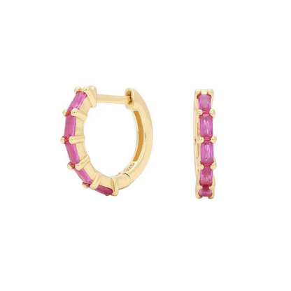 Zircon Crystal Lined Hoop Earrings - Pair - 925 Sterling Silver