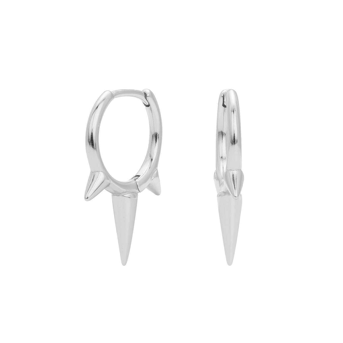 Triple Spike Huggie Hoop Earrings - Pair - 925 Sterling Silver