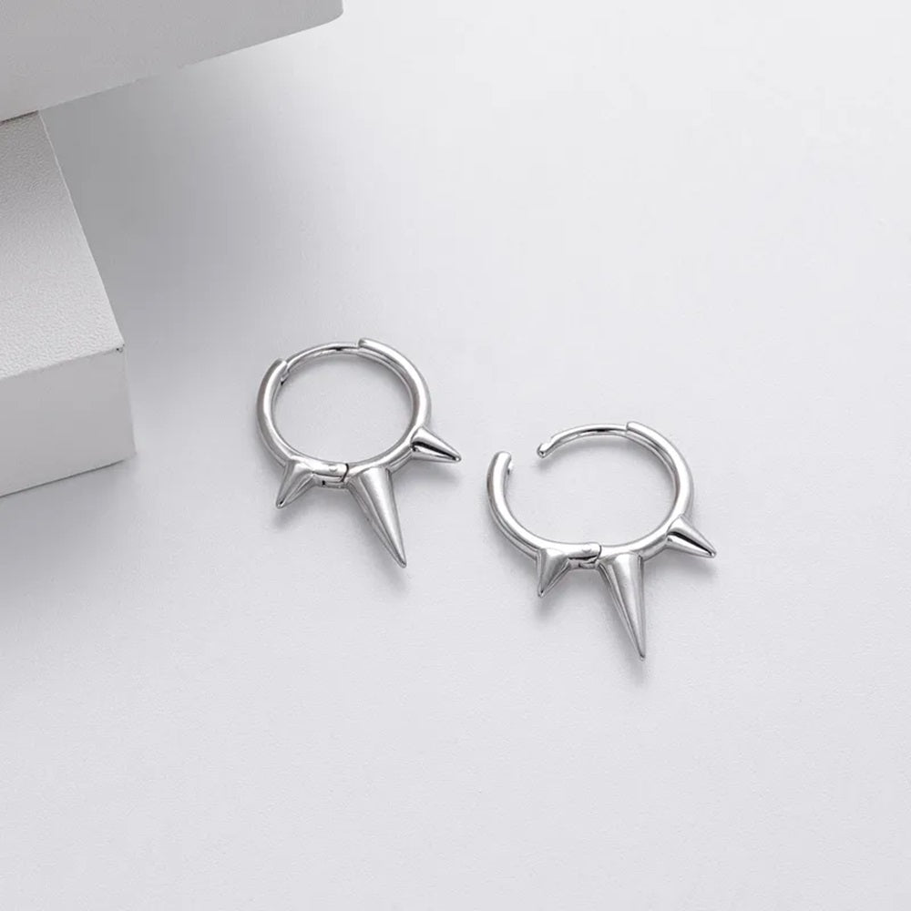 Triple Spike Huggie Hoop Earrings - Pair - 925 Sterling Silver