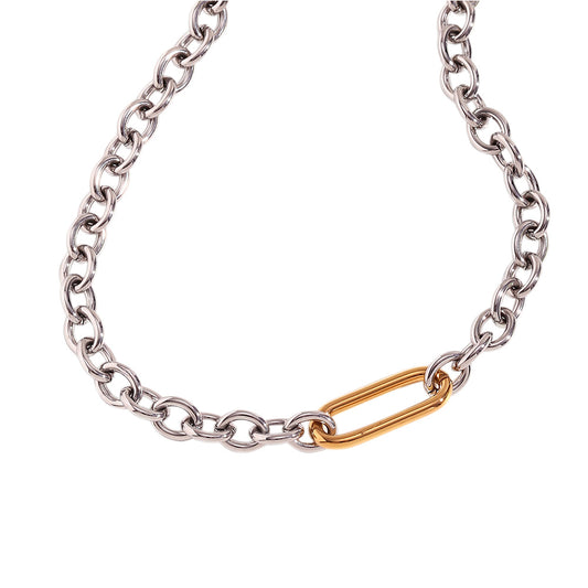 Two Tone Oval Chain Necklace - Stainless Steel