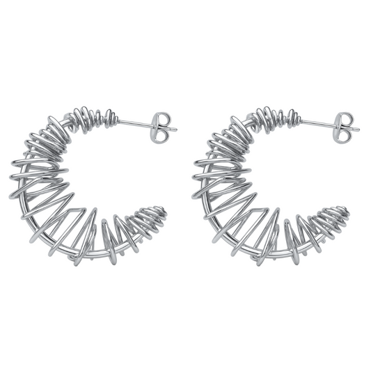 Coiled Wire C-Shaped Hoop Earrings - Pair - Stainless Steel