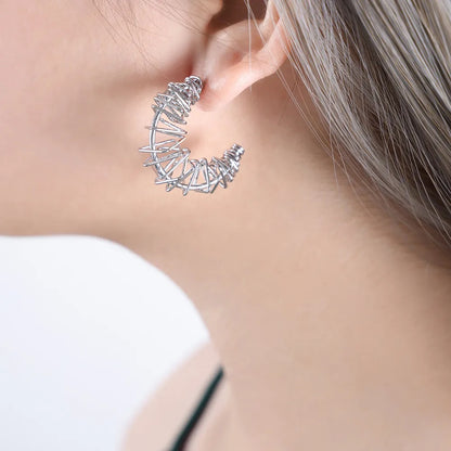 Coiled Wire C-Shaped Hoop Earrings - Pair - Stainless Steel