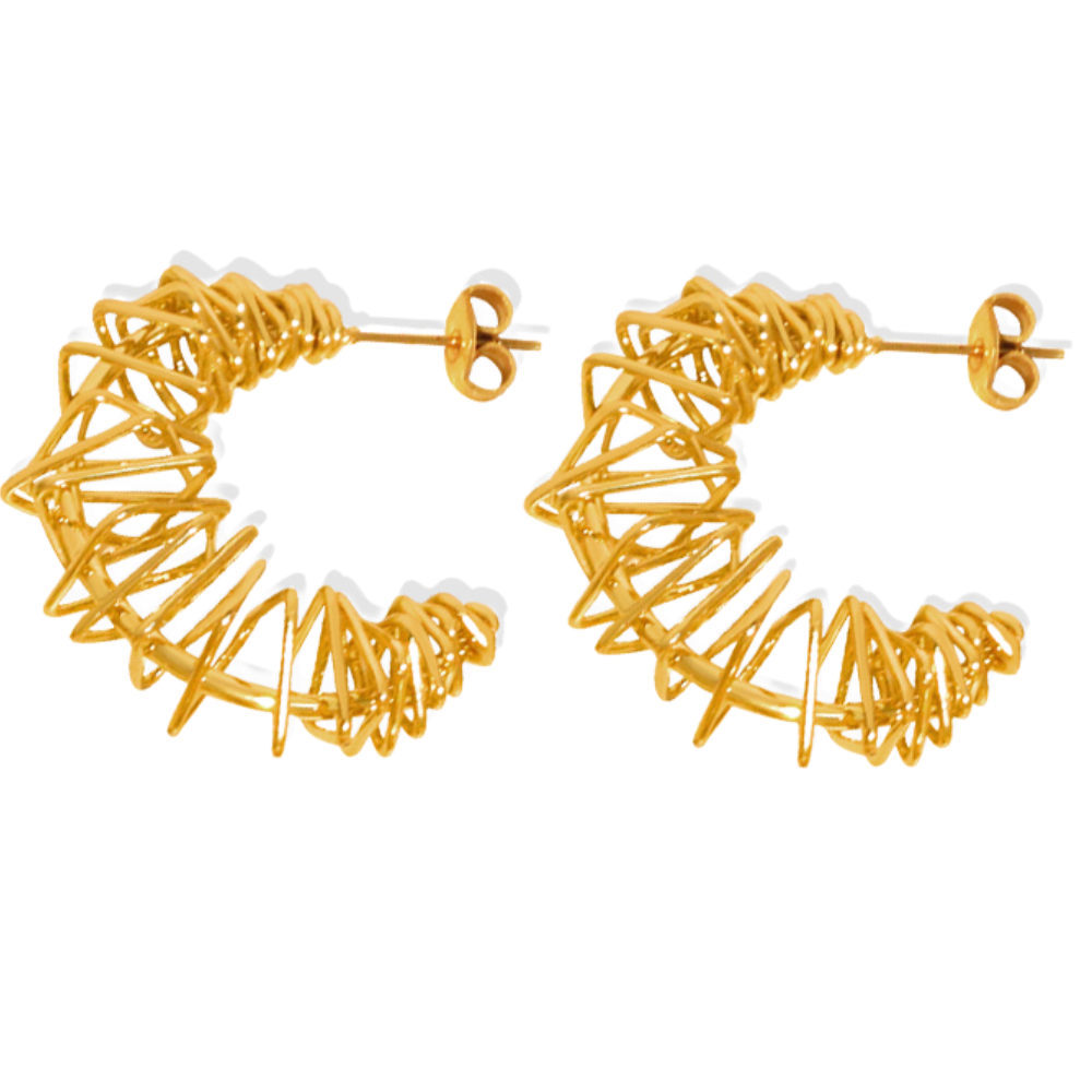 Coiled Wire C-Shaped Hoop Earrings - Pair - Stainless Steel