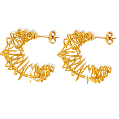 Coiled Wire C-Shaped Hoop Earrings - Pair - Stainless Steel