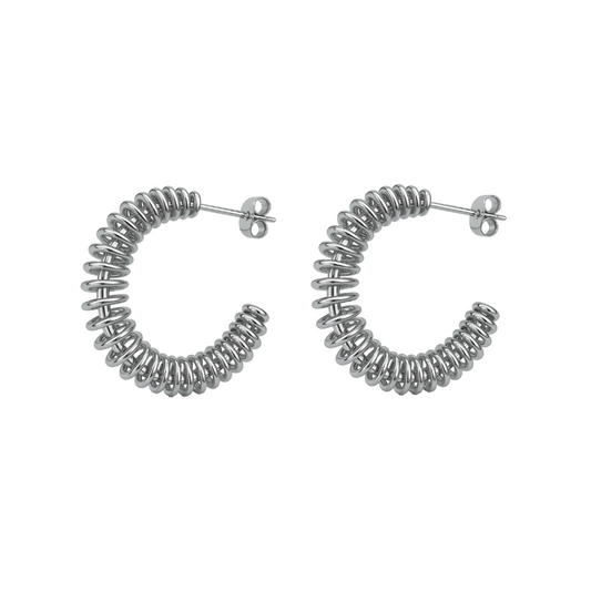 Coil C-Shaped Hoop Earrings - Pair - Stainless Steel