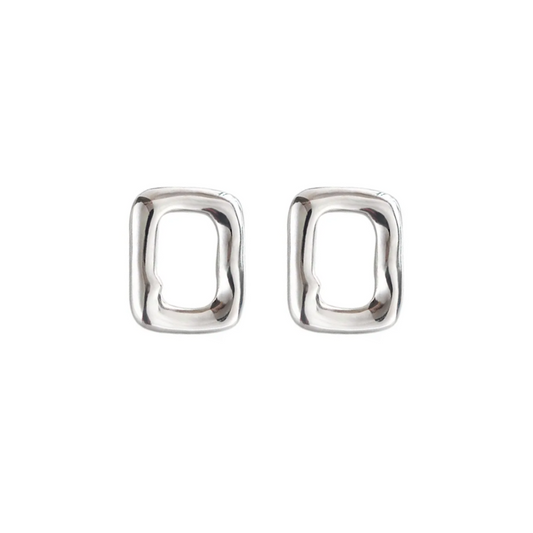 Open Rectangle Stud Earrings - Pair - 925 Sterling Silver