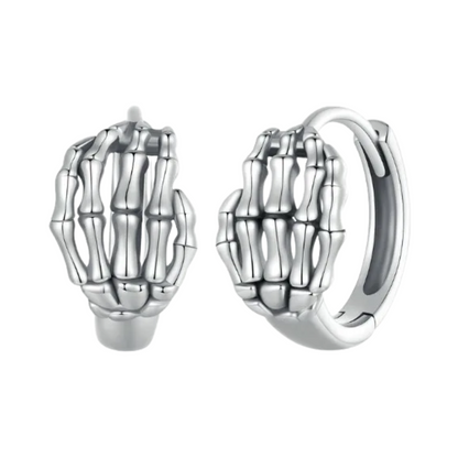Skeleton Hand Hoop Earrings - Pair - 925 Sterling Silver
