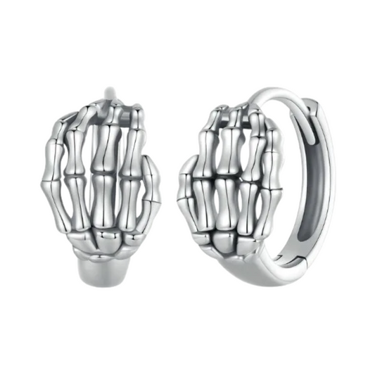 Skeleton Hand Hoop Earrings - Pair - 925 Sterling Silver