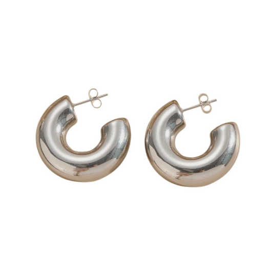 10mm Thick C-Shaped Hoop Earrings - Pair - Stainless Steel