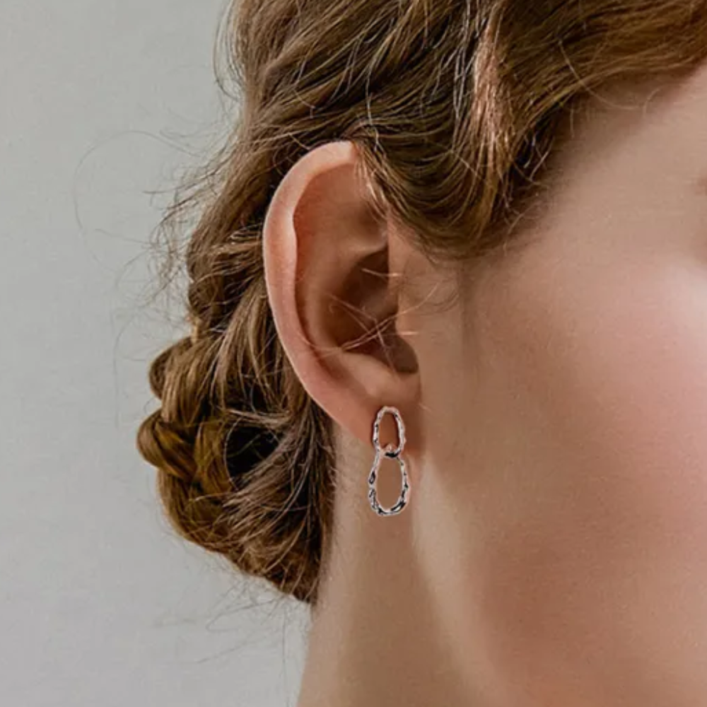 Double Chain Link Dangling Earrings - Pair - 925 Sterling Silver