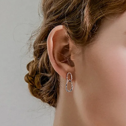 Double Chain Link Dangling Earrings - Pair - 925 Sterling Silver