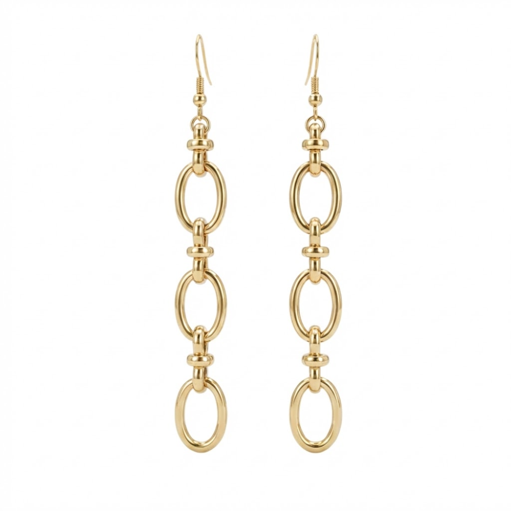Connected Ovals Dangling Earrings - Pair - 304 Stainless Steel