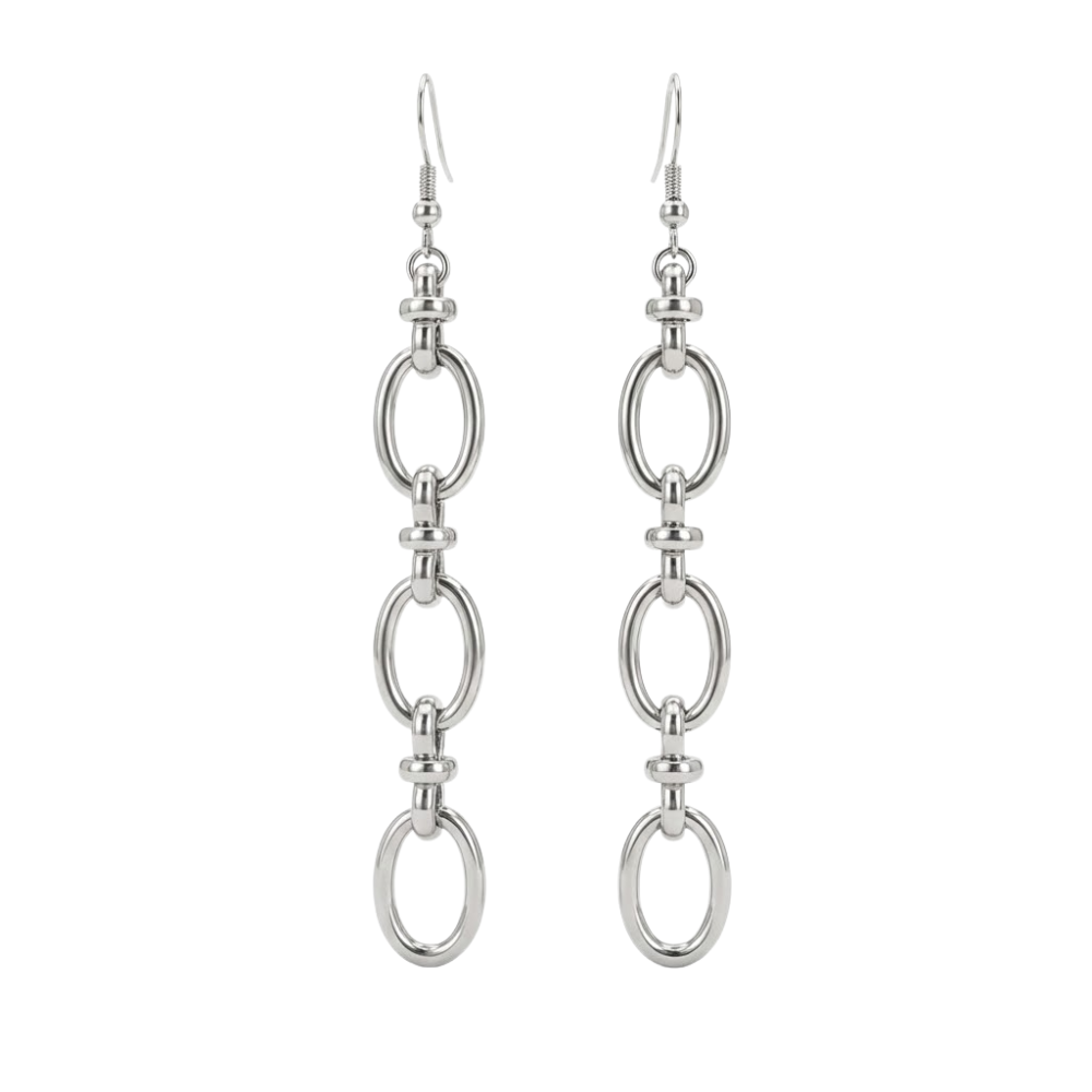 Connected Ovals Dangling Earrings - Pair - 304 Stainless Steel