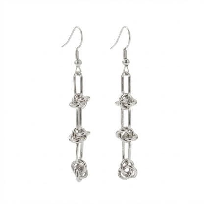 Ball Knot Chain Dangling Earrings - Pair - 304 Stainless Steel