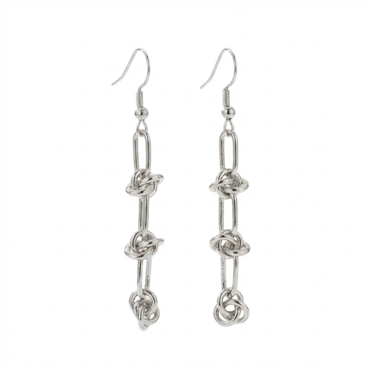 Ball Knot Chain Dangling Earrings - Pair - 304 Stainless Steel