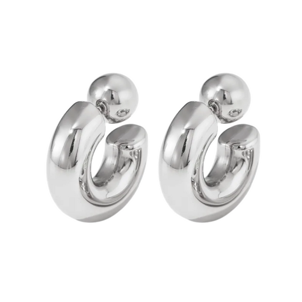 C-Shaped Ball End Hoop Earrings - Pair - Stainless Steel – piercedowl