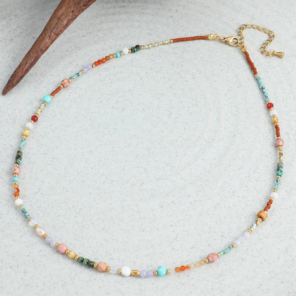 Pastel Natural Stone Beaded Necklace - Gold Plated Stainless Steel