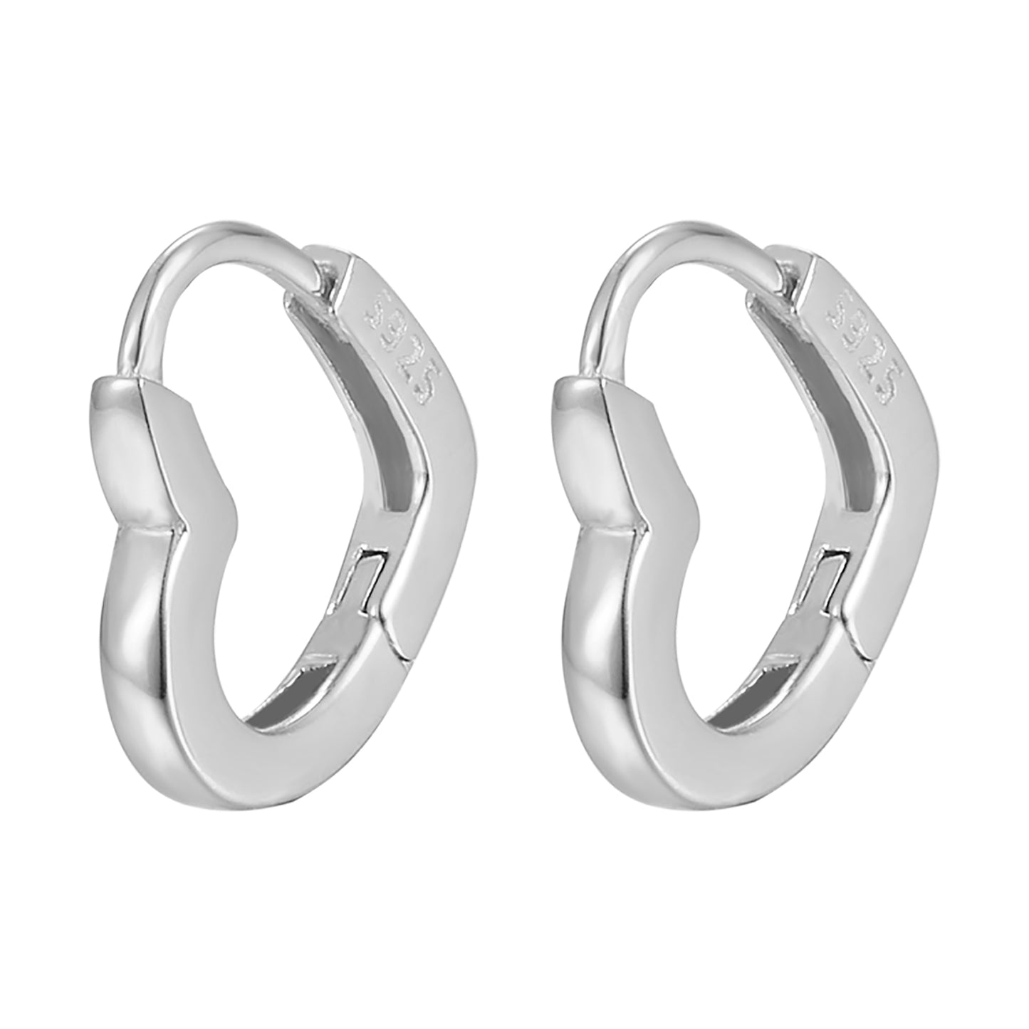 Heart Shaped Huggie Hoop Earrings - Pair - 925 Stering Silver