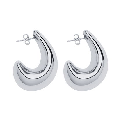 Curved Teardrop Statement Earrings - Pair - Stainless Steel