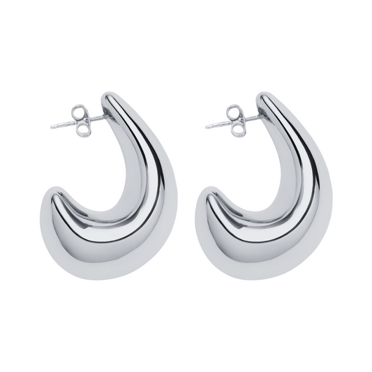 Curved Teardrop Statement Earrings - Pair - Stainless Steel