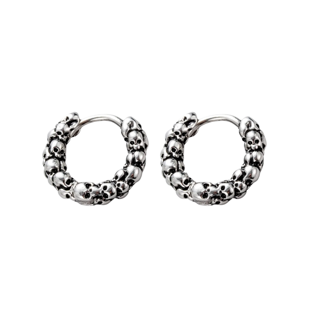 Skull Lined Huggie Hoop Earrings - Pair - 316 Stainless Steel