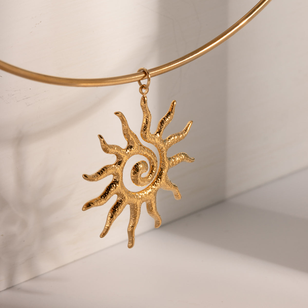 Spiral Sun Pendant Necklace - 18k Gold Plated Stainless Steel