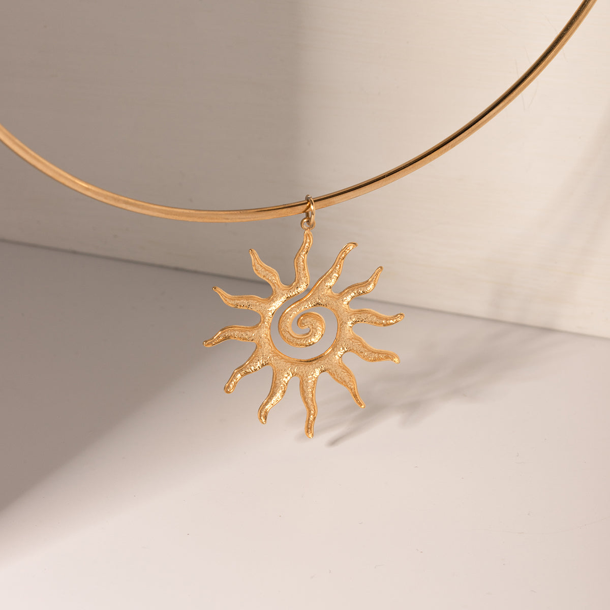 Spiral Sun Pendant Necklace - 18k Gold Plated Stainless Steel