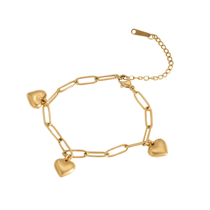 Chain Puffy Heart Charm Bracelet - 18k Gold Plated Stainless Steel