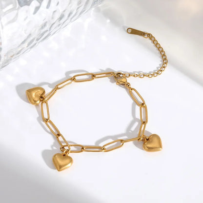 Chain Puffy Heart Charm Bracelet - 18k Gold Plated Stainless Steel